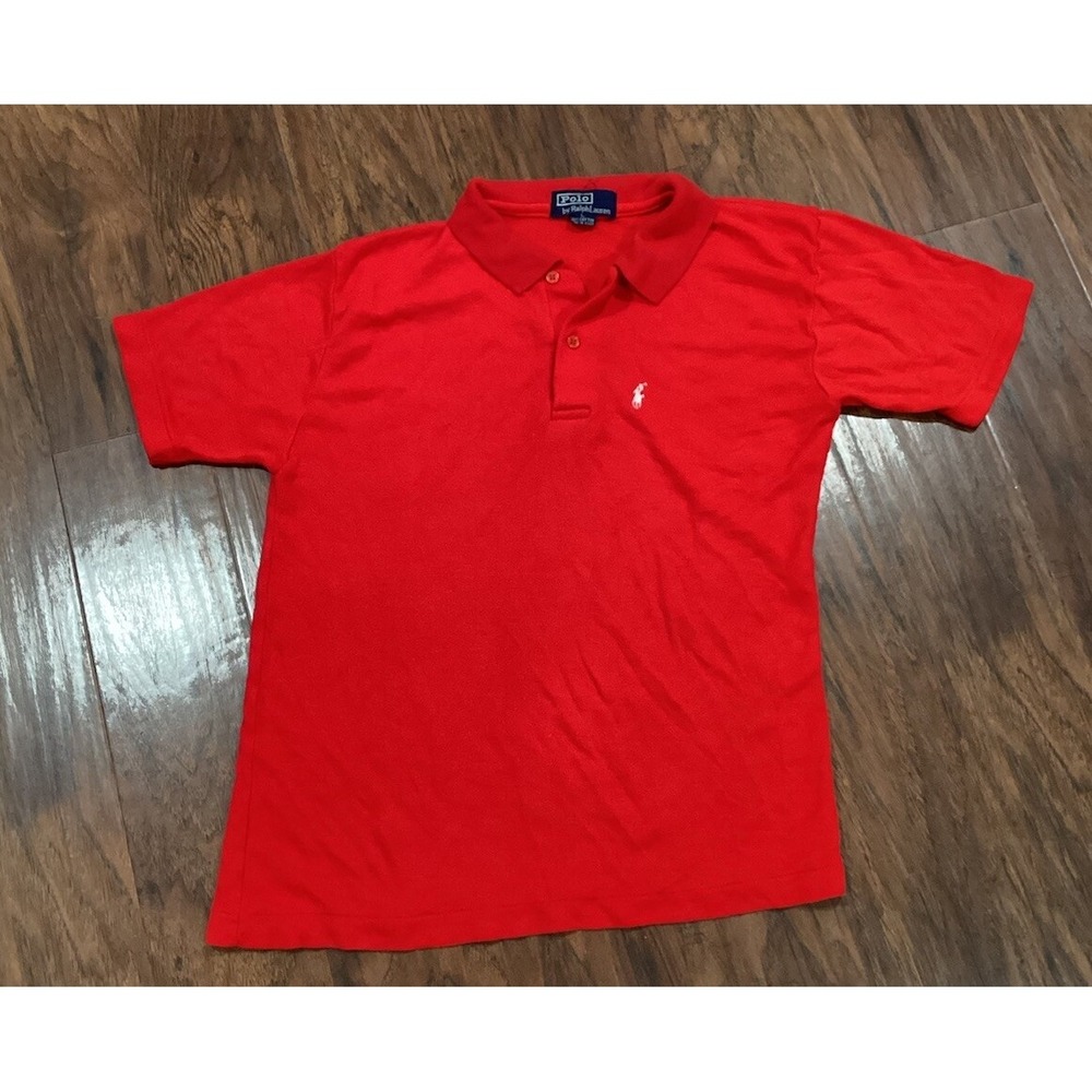 Ralph Lauren Boys Solid Red 100% Cotton POLO Dress Shirt Size L‎